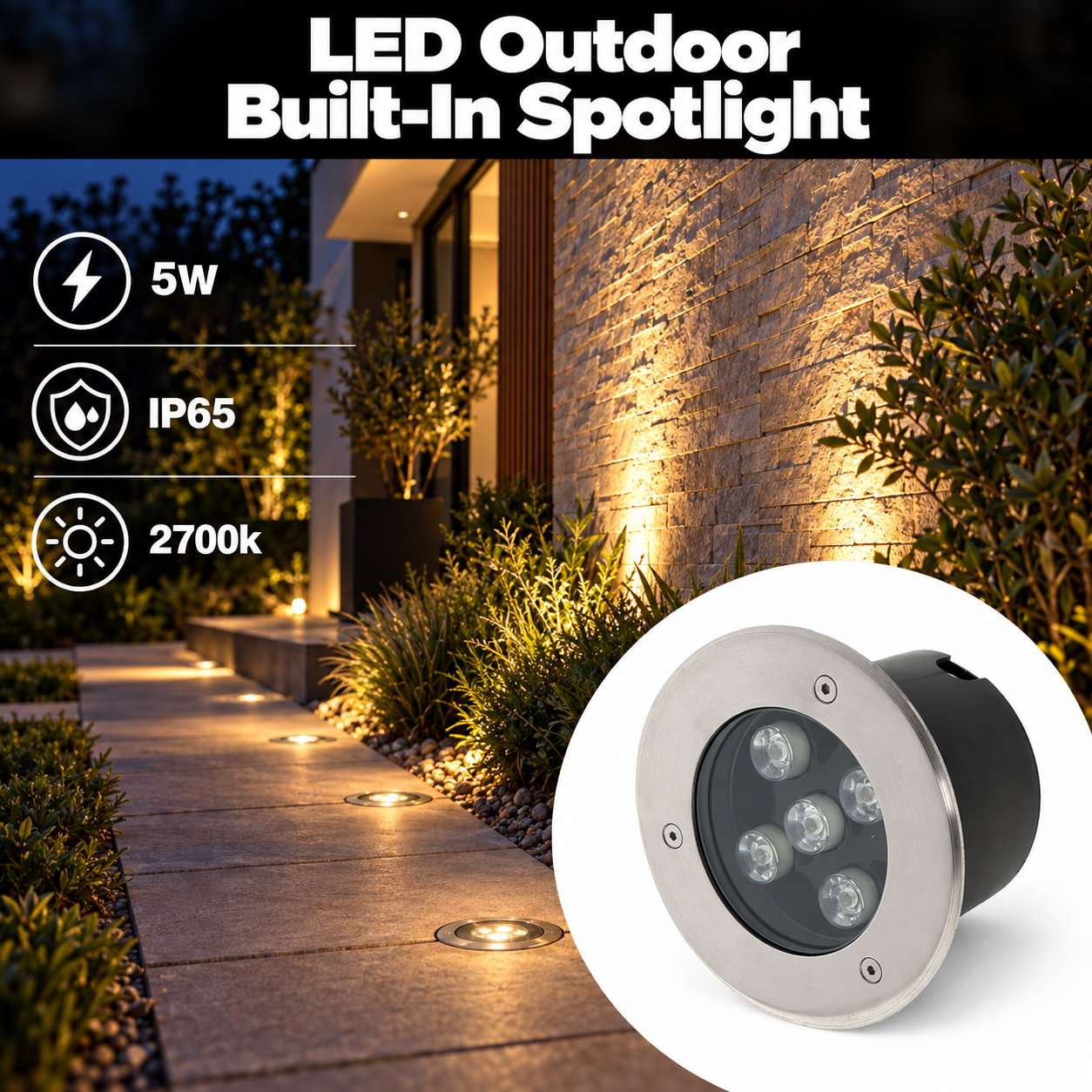 5W / 220V Led НАДВОРЕШНО ВГРАДНО СПОТ СВЕТЛО 2700K -IP65