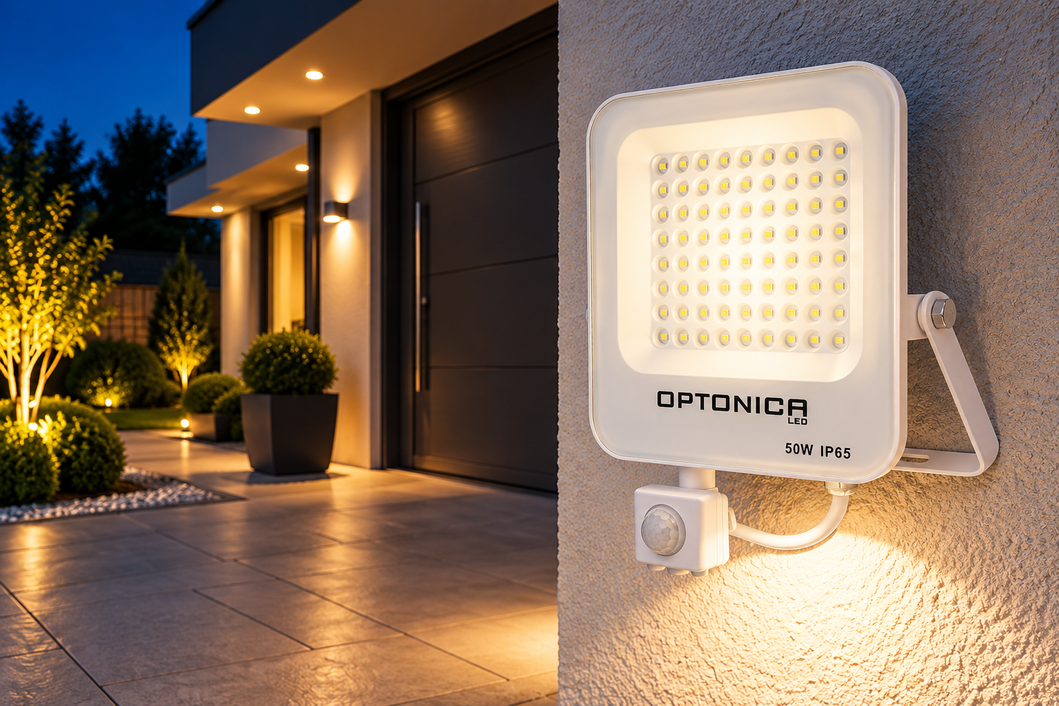 Led SMD Рефлектор БЕЛ 50W 4500Lm AC220-240V 90° IP65 4500K + SENSOR