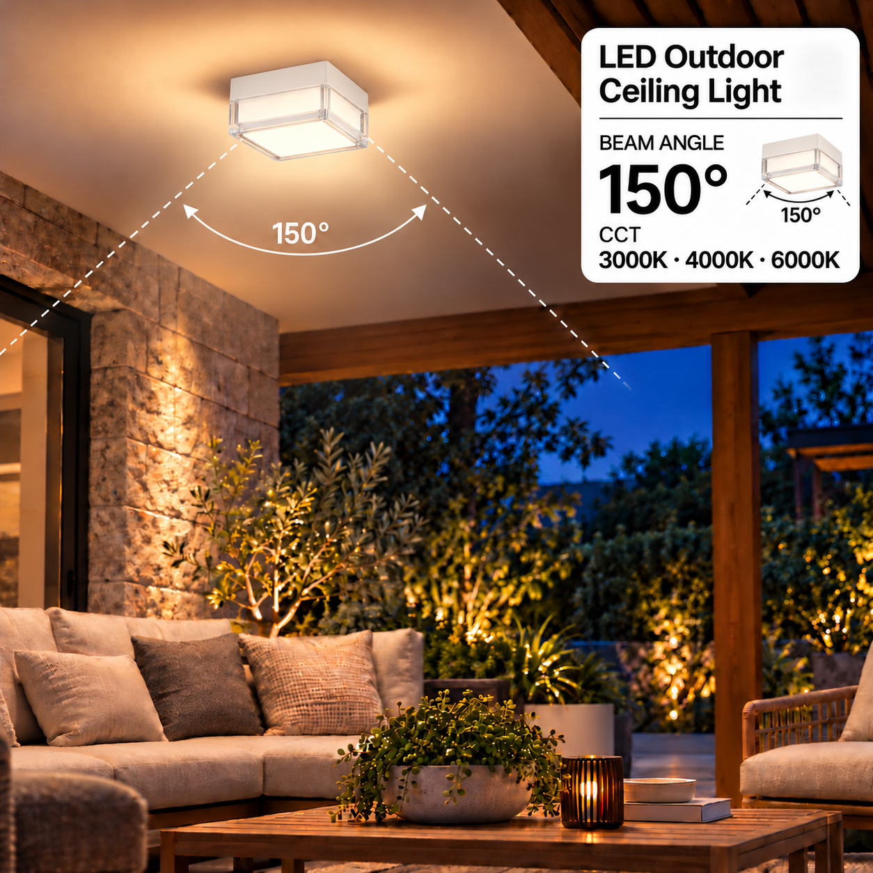 LED НАДВОРЕШНА ПЛАФОЊЕРКА СВЕТИЛКА КВАДРАТНА БЕЛА 9W 3CCT IP65